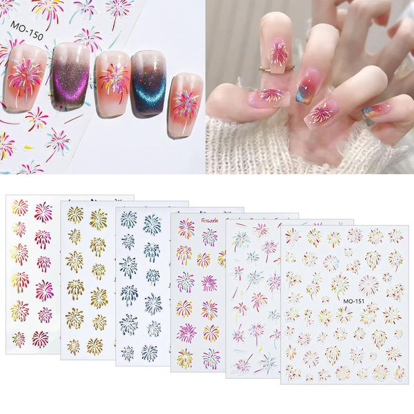 mefeny Nail Seal, Fireworks, Nail Stickers, Summer, Fireworks Display, Summer, DIY, 3D Dimensional, Sparkling Summer Festival, Yukata, Set of 6