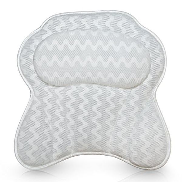 Bath Haven Bath Pillow Bathtub Pillow Back Neck Support Pillow, Spa Cushion for Tub, Relaxing Headrest Bath Pillow, Portable Washable Bathtub Accessories with 3D Air Mesh Thick Soft Bath Pillow, White