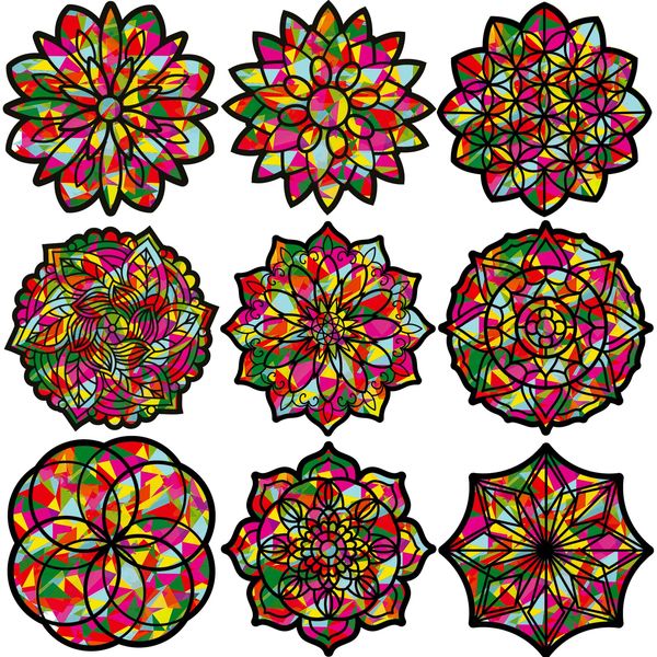 ceiba tree 18pcs Flower Suncatcher Crafts Kit Mandala Spring DIY Window Stained Glass Art Kit with Tissue Paper for Kids