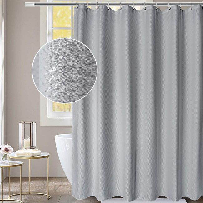 AooHome Shower Curtain Waterproof Mildew Resistant 120x150cm Unit Bath Bathroom Quick Dry Weighted Thick Plaid Blindfold Bath Supplies Bath Curtain with Ring Light Gray