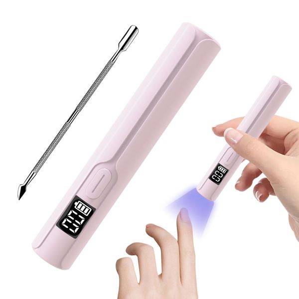 Asimebesty Mini U V Lamp for Gel Nails, Portable LED Nail Lamp 3W, Rechargeable USB UV Light Flash Cure Nail Dryer with 2 Timers, LED Screen, Handhled LED UV Nail Lamp for Curing Gel Nail Polish, Pink