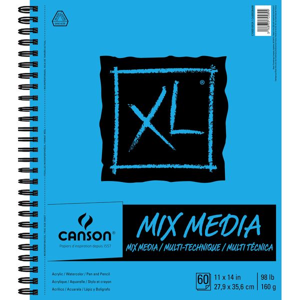 Canson XL Series Mixed Media Pad, Side Wire, 11x14 inches, 60 Sheets – Heavyweight Art Paper for Watercolor, Gouache, Marker, Painting, Drawing, Sketching