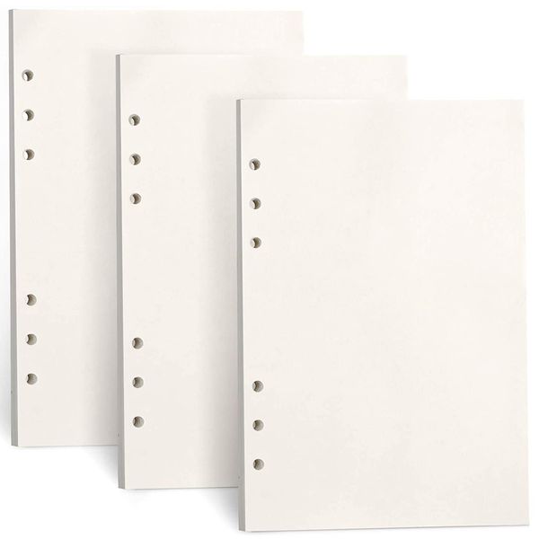 CYH 3 Packungen A5 Blanko Nachfüllpapier, 135 Blätter A5 Papier Blanko Ringbucheinlagen, 6 Löcher Nachfülleinlagen Notizpapier A5 Refill Paper für Filofax A5, Ringbücher, Notizen, Skizze, Einsätze