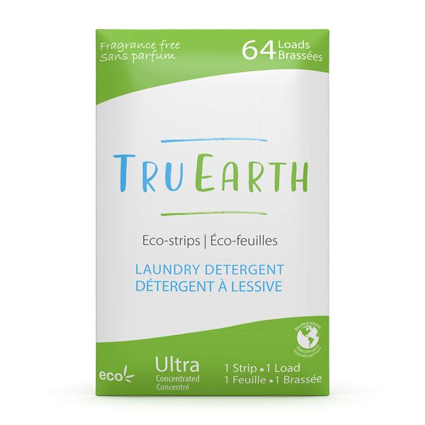 Tru Earth Hypoallergenic, Eco-friendly & Biodegradable Plastic-Free Laundry Detergent Sheets/Eco-Strips for Sensitive Skin (64 Loads, Fragrance-Free)