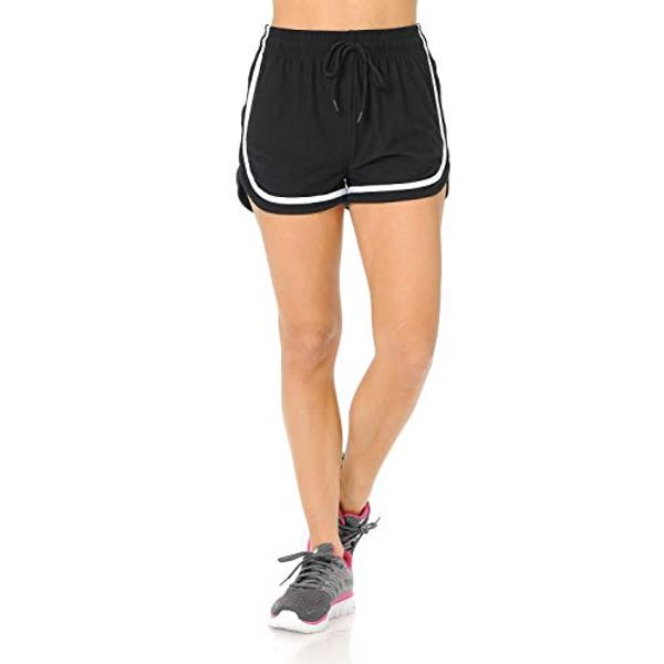 Auliné Collection Womens Sports Exercise Workout Fitness Gym Yoga Running Shorts Black LXL