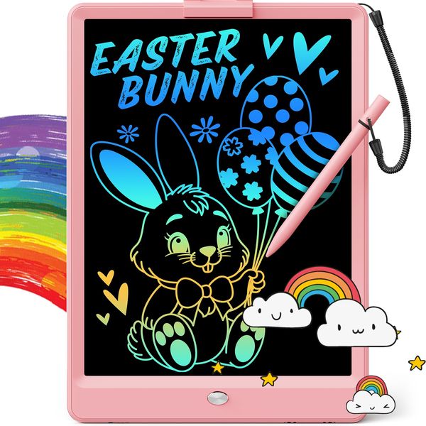 TEKFUN LCD Writing Tablet Doodle Board, 10inch Colorful Drawing Tablet Writing Pad, Easter Basket Stuffers for Kids Toys Gifts for 3 4 5 6 7 8 Year Old Girls Boys (Pink)