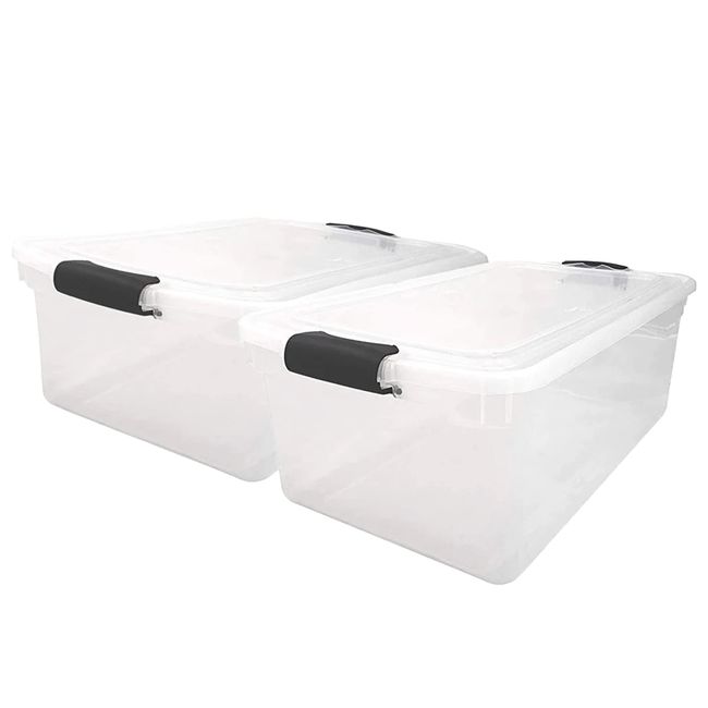 Clear Plastic Food Organizer Storage Bins 2 Pack with Handles for Organizing