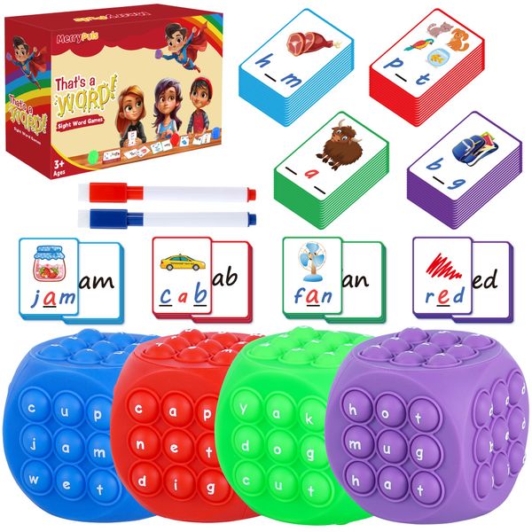 Word Pop CVC Word Games Learn to Read Sight Words Flash Card Popping Dice Multisensory Reading&Phonics Interactive Tools Pop Word Game Autism Sensory Toy Pre Kindergarten Classroom Learning Activities