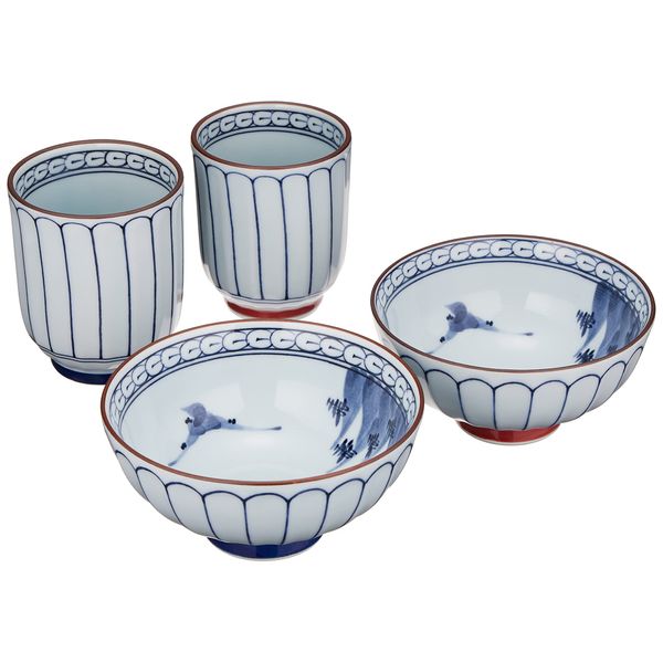 Ranchant Ranchant Rice Bowl Teacup Set, White, Large Chazuke Diameter 4.6 x 2.2 inches (11.9 x 5.9 cm), Large Diameter 2.8 x 3.5 inches (7.2 x 8.9 cm), Small Diameter 2.6 x 3.3 inches (6.7 x 8.4 cm), Chrysansui Arita Ware, Made in Japan