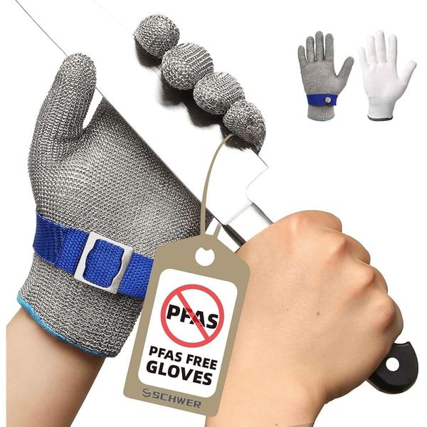Schwer Schnittfeste Handschuhe,(Level A9/F) Schnittfest,PFAS Frei,Höchste AFSL-und EURO-Klassen,ultimativer Schnittschutz,Kettenhandschuh,Küchenhandschuhe zum Schneiden von Fleisch, Austernschälen(L)