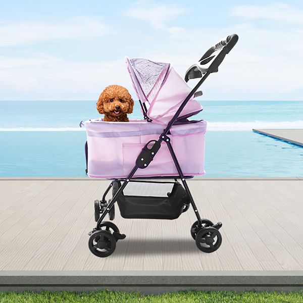 CARSTY Dog Stroller Cat Pet Folding Carrier Travel Portable Cup Holder Cage Gift