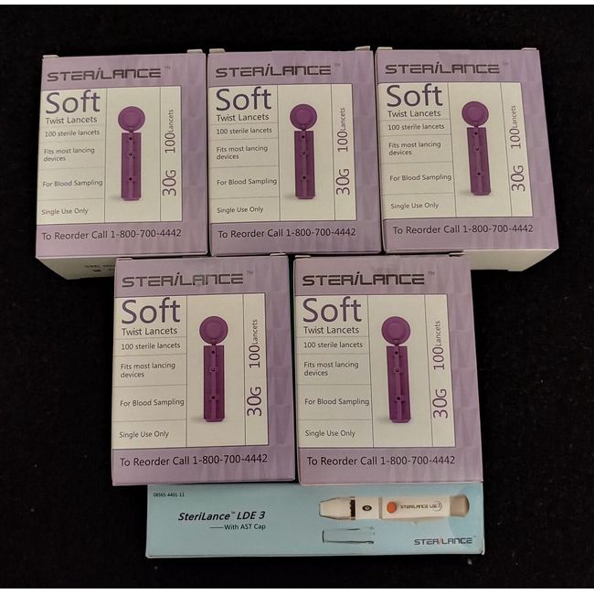 Lot of 5 Sterilance Soft Twist Lancets 30G 500 total with LDE3 Device Sealed NIB