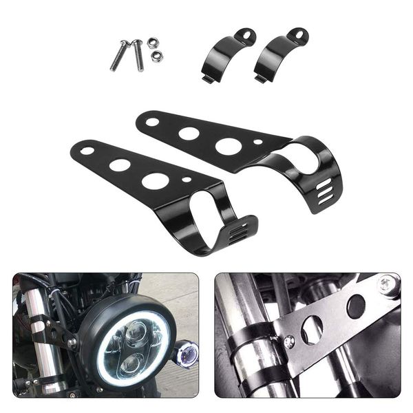 Black Universal Motorcycle Headlight Lamp Mount Bracket Housing Mounting Clamps