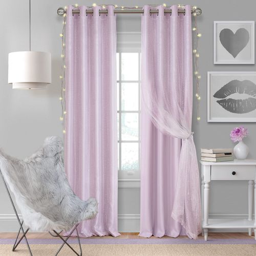 Elrene Home Fashions Aurora Kids’ Sheer Blackout Layered Curtain Panel, (Lavender), (52X63)