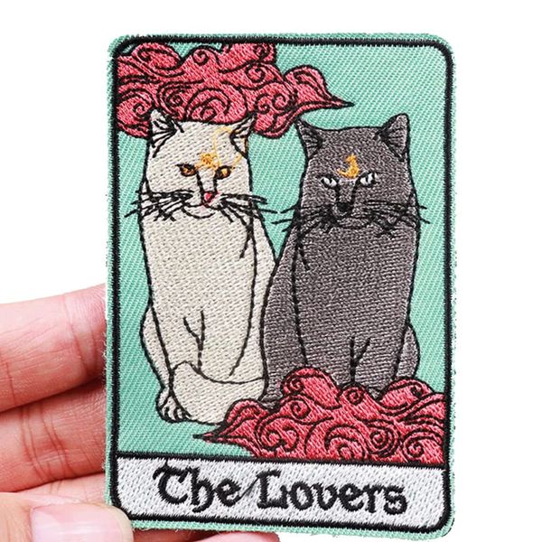 The Lovers Tarot Card Cats Fortune Telling 3.6" Iron On Embroidered Thermoadhesive Patch for Clothing