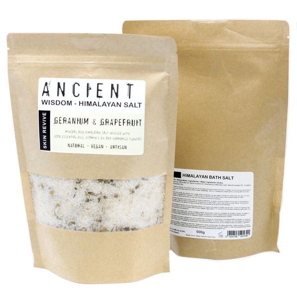 Himalayan Bath Salt Blends - 500g (Skin Revive: Geranium & Grapefruit Essential Oils)