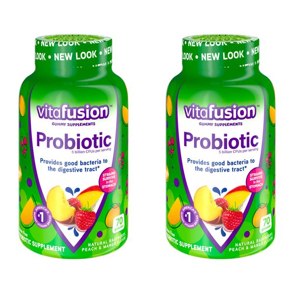 2 Pack Vitafusion Probiotic Gummy Supplement Raspberry Peach Mango 70 Gummies