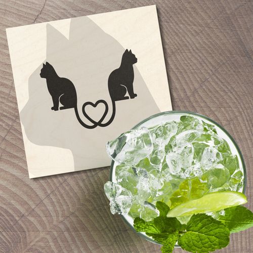 Cat Love Pet Animal 4'' X 4'' Square Wooden Coaster