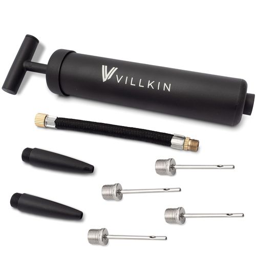 Villkin Ball Pump with Needle Compartment - Includes 4 x Metal Needles, 2 x Plastic Needles, 1 x Flexible Hose - Football, Basketball, Handball Quickly Inflate