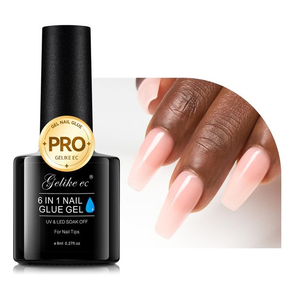 Gel Nail Polish Nude Sheer Apricot, Gelike ec 6 in 1 Nail Glue Gel UV Base Coat, Long Lasting Extra Strong Nail Building Extension, 8ml