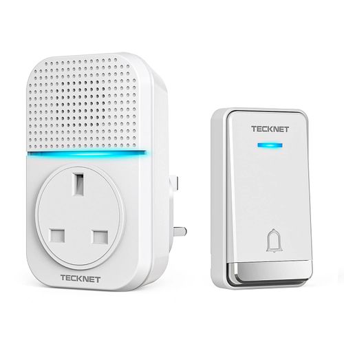 TECKNET Wireless Doorbell, No Battery Required Self-Powered Door Bell Plug in Waterproof IP65 Cordless Doorbell Chime Kits at 1300ft Range with 60 Chimes, 5-Level Volume with LED Light