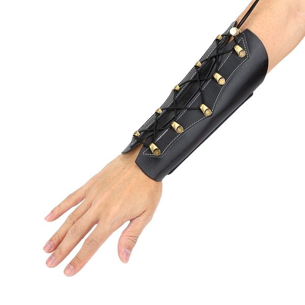 Archery Arm Guard,Arm Guard Archery, Leather Arm Guards Armguard for Archery Brown/Black Adult Youth Leather Protective Arm Guards Protector Wristband Costume for Recurve Bow Shooting Hunting(Black)