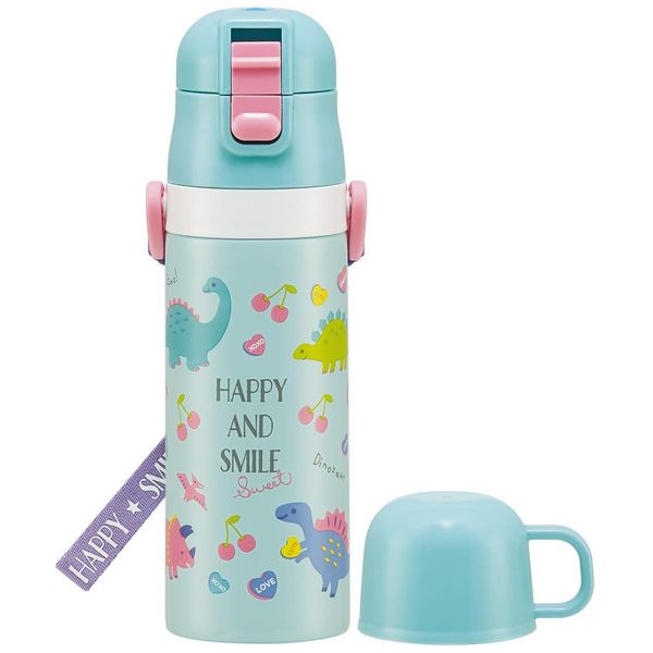 Skater SKDC4-A Children's Stainless Steel Water Bottle, 2-Way Direct Drinking, 16.5 fl oz (470 ml), Cup Drinking, 15.2 fl oz (430 ml), Happy & Smile Kid-friendly Lightweight Type, For Girls, Hot and