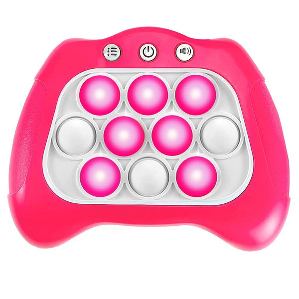 Quick Push Puzzle Game Machine Pop Fidget Light-Up Squeeze Poppet Sensory Toy Educational Push Pop Bubble Toy Stress Relief Party Favors Puzzle Game for Kids Teens Adults （Pink）