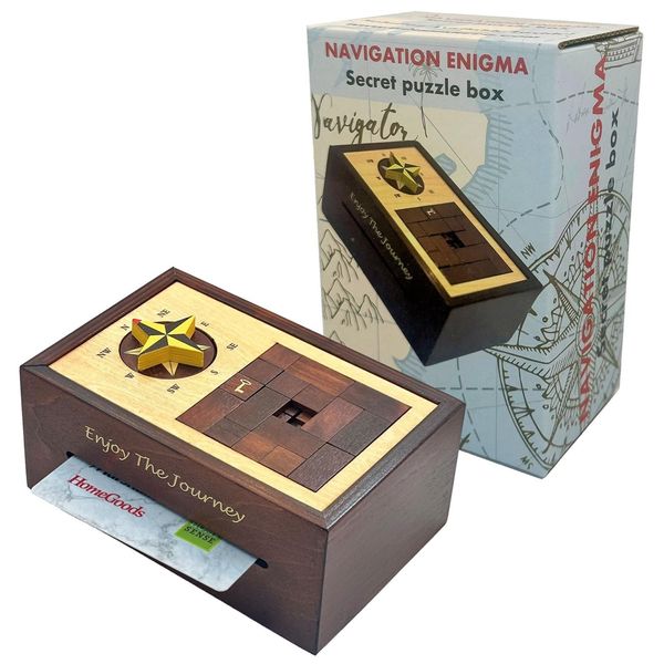 Navigation Enigma Secret Puzzle Box Money and Gift Card Holder in a Wood IQ Escape challenging Lock Box with Hidden Compartments Brainteaser