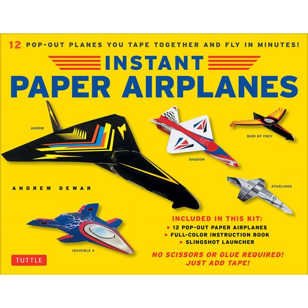 Instant Paper Airplanes Kit: 12 Pop-out Airplanes You Tape Together and Fly in Minutes! [12 precut pop-out airplanes; slingshot launcher, tape & full-color book]