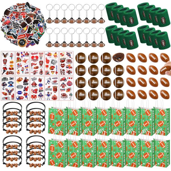 Aoriher 162 Pcs Football Party Favors, Football Party Gift Goodie Bag Fillers Foam Footballs Tattoo Stickers Keychains Stickers Charm Bracelets Sport Wristband Pull Back Cars for Party Supplies