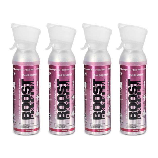 Boost Oxygen Natural 5 Liter Pure Oxygen Canister, Pink Grapefruit (4 Pack)