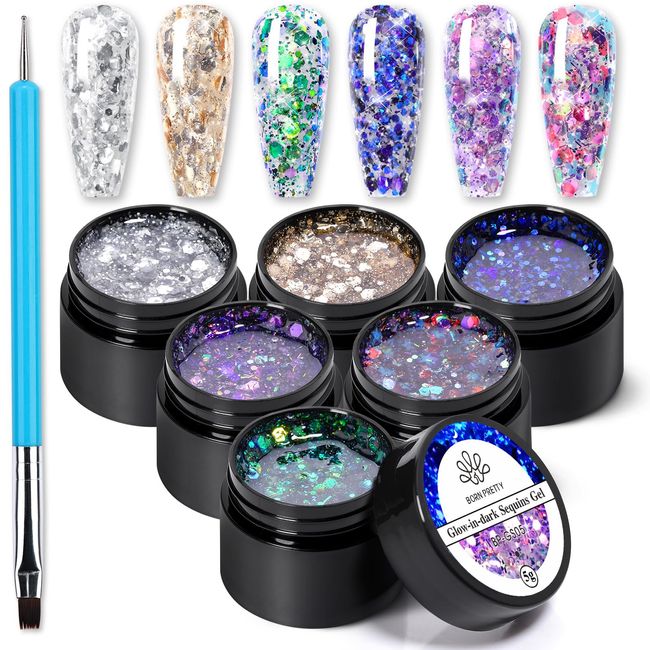 BORN PRETTY Gel Nail with Hologram Glitter Glitter Gel Nail Color Gel Set Nail UV LED Compatible Nail Supplies Self Nail