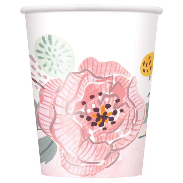 Unique 72556 9oz Paper Party Cups | Printed Floral Design | 8ct, Pink, 8 Count (Pack of 1)