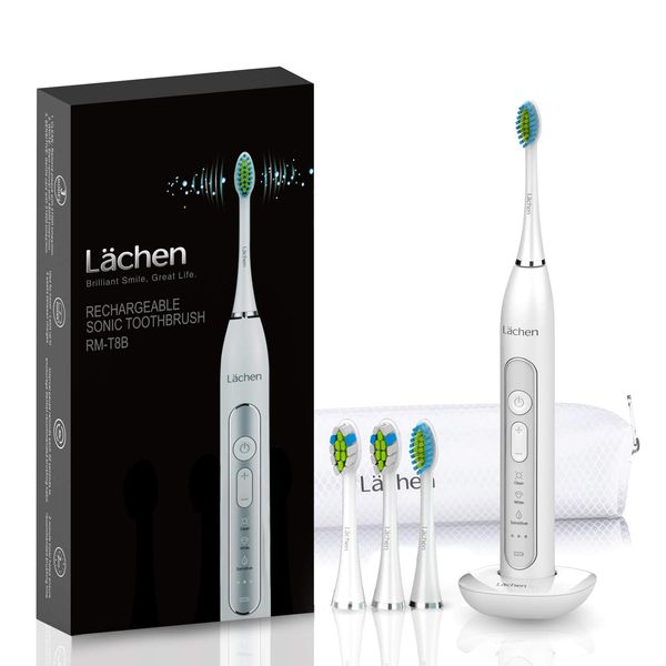 Lächen Sonic elektrische Zahnbürste Schallzahnbürste - RM-T8B， mit 4 Aufsteckbürsten und Timer, 3 Modi & 3 Vibrationsstärken mit Reisetasche, Kabelgebunden