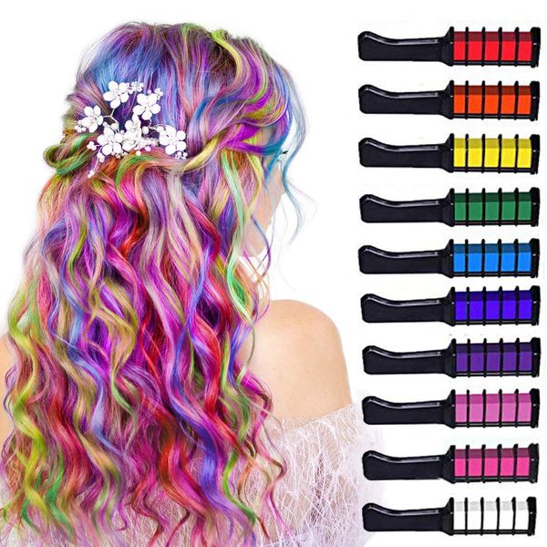 Deluxe Hair Chalk Set For Girls, 10 Washable Colour Brush, Available For Party Hair Dressing, Birthday Gift For Kids