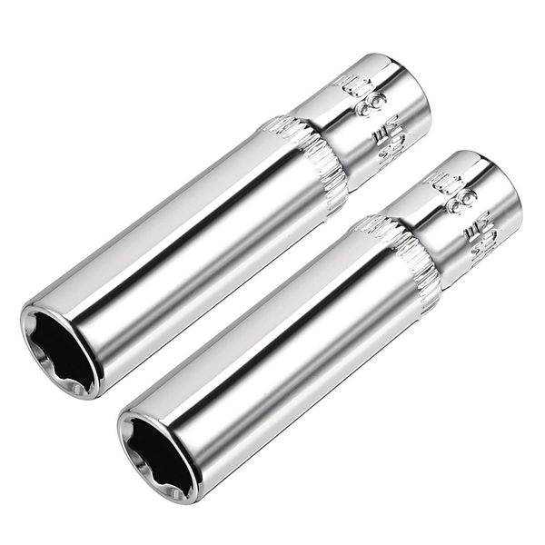 sourcing map 2 Pcs 1/4 Inch Drive 8mm 6-Point Deep Socket, Metric, Cr-V