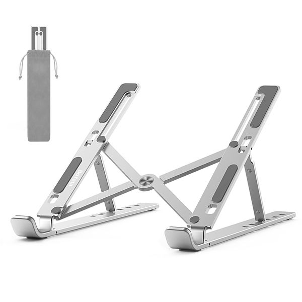 BoYata Laptop Stand, 6 Levels of Height Adjustable Portable Laptop Holder for Desk, Aluminum Foldable Laptop Riser, Compatible with MacBook Air/Pro, Dell, HP, Acer, Most 10-15.6” Laptops-Silver