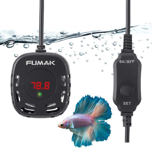 FUMAK Mini Aquarium Heater Adjustable 25W Submersible Fish Tank Heater with LED Digital Display, Turtle Tank Heater Small Aquarium Heater, Ideal for 2-5 Gallons Tanks