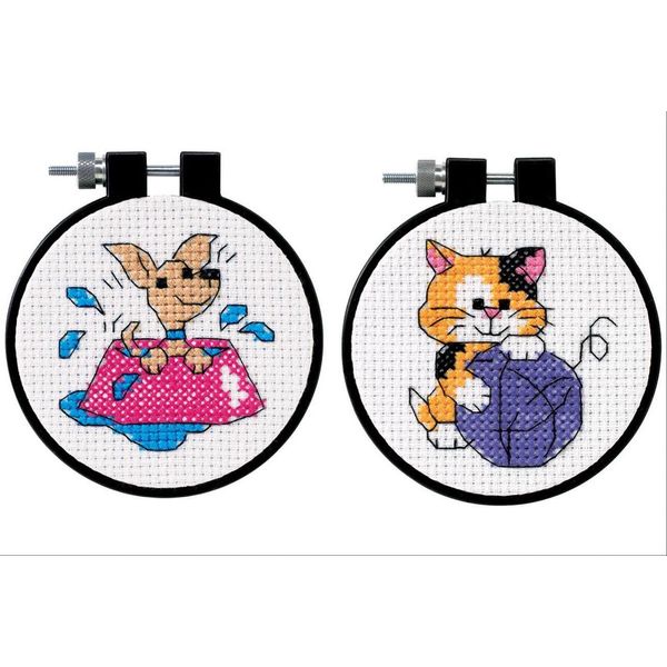 2 Item Learn-A-Craft Cross Stitch Kits Bundle: Puppy and Kitty