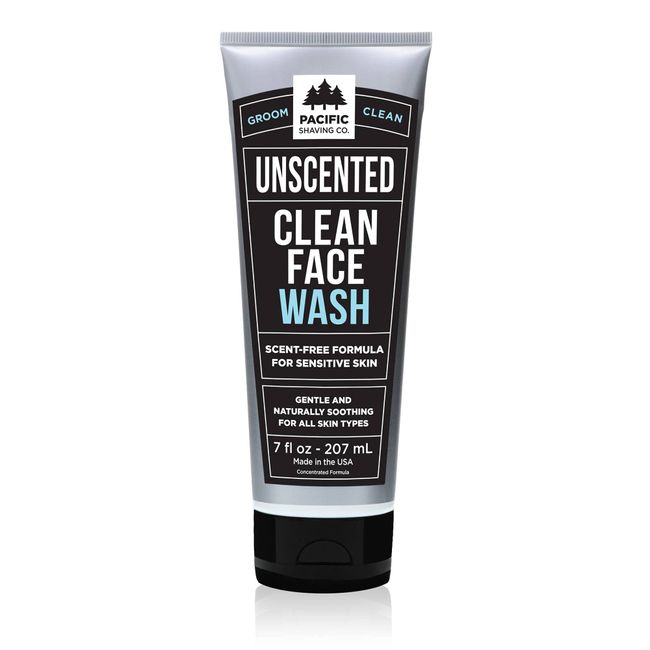 Pacific Shaving Company Clean Facial Wash - Unscented Gentle Face Cleanser with Sea Salt & Aloe Vera - Hydrating Men's Face Wash for Sensitive Skin (7 Oz)