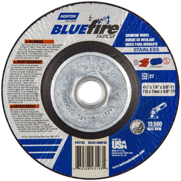 Depressed Center Wheel, 4.5 D, 1/4, 5/8-11