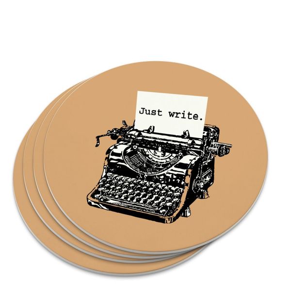 Just Write Antique Typewriter Writer Author Novelty Coaster Set