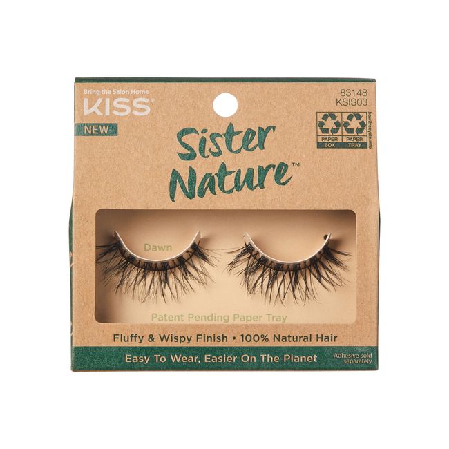 KISS Sister Nature Collection 1 Paar Wimpern, Dawn, 100% natürliches Haar, weiche und voluminöse künstliche Wimpern, einfach zu tragen und umweltfreundlicher Verpackung, inklusive Wimpernkleber