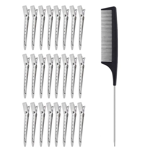 KGDUYC Haarclips Entebill Haarspange Combi-Clip 24 Stück Haarklammern Abteilklammern Friseurbedarf Stahl Haarclips Alligator Metall Curl Clips - Schwarz