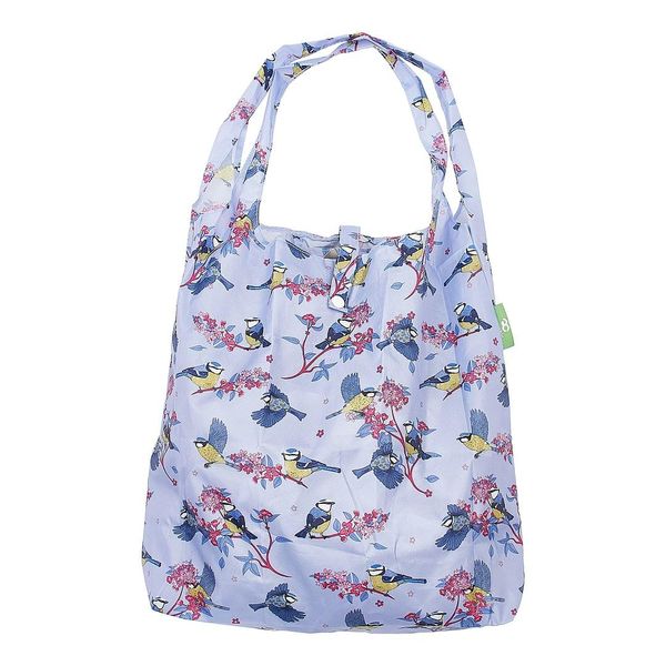 ECO CHIC Lightweight Foldable Reusable Shopping Bag Water Resistant Tote Bag (Blue Tits Lilac)