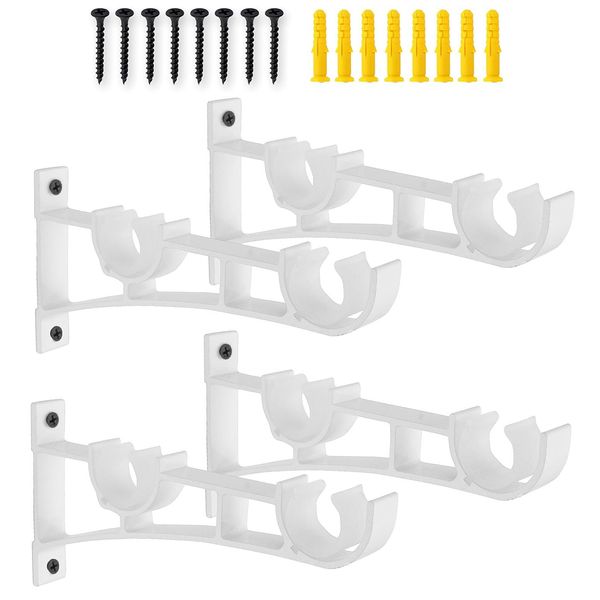 Gardinenstange Halterung Sonwaha 4 Stück Vorhangstange mit Doppelstange Vorhang Halter Gardinen Stangenhalterung für Gardinen Kleiderstange Duschstange (Weiß)