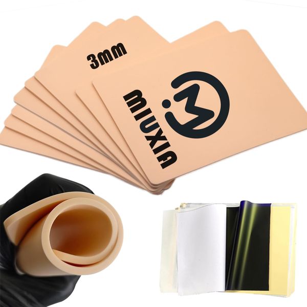 3MM Tattoo Skin Practice Kit - MIUXIA 8Pcs Tattoo Fake Skin 10Pcs Tracing Paper Kit Includes Best Silicion Thick Skin Double Sided and Tattoo Stencil Paper Tattoo Supplies Tattoo Kit