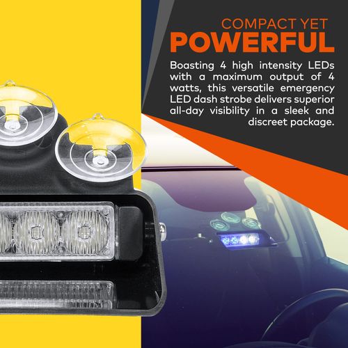 LAMPHUS SolarBlast SBWL14 4W RED White LED Emergency Dash Light [32 Flash Modes] [Adjustable Angle] [Suction Cups] Flashing Warning Strobe Dash Windshield Light for Volunteer Firefighter Vehicles