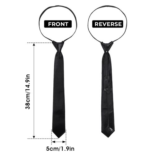 Yolev Black Zipper Tie for Boy Clip-on Neckties Solid Uniform Pre-tied Adjustable Neck Strap Tie for Wedding Graduation